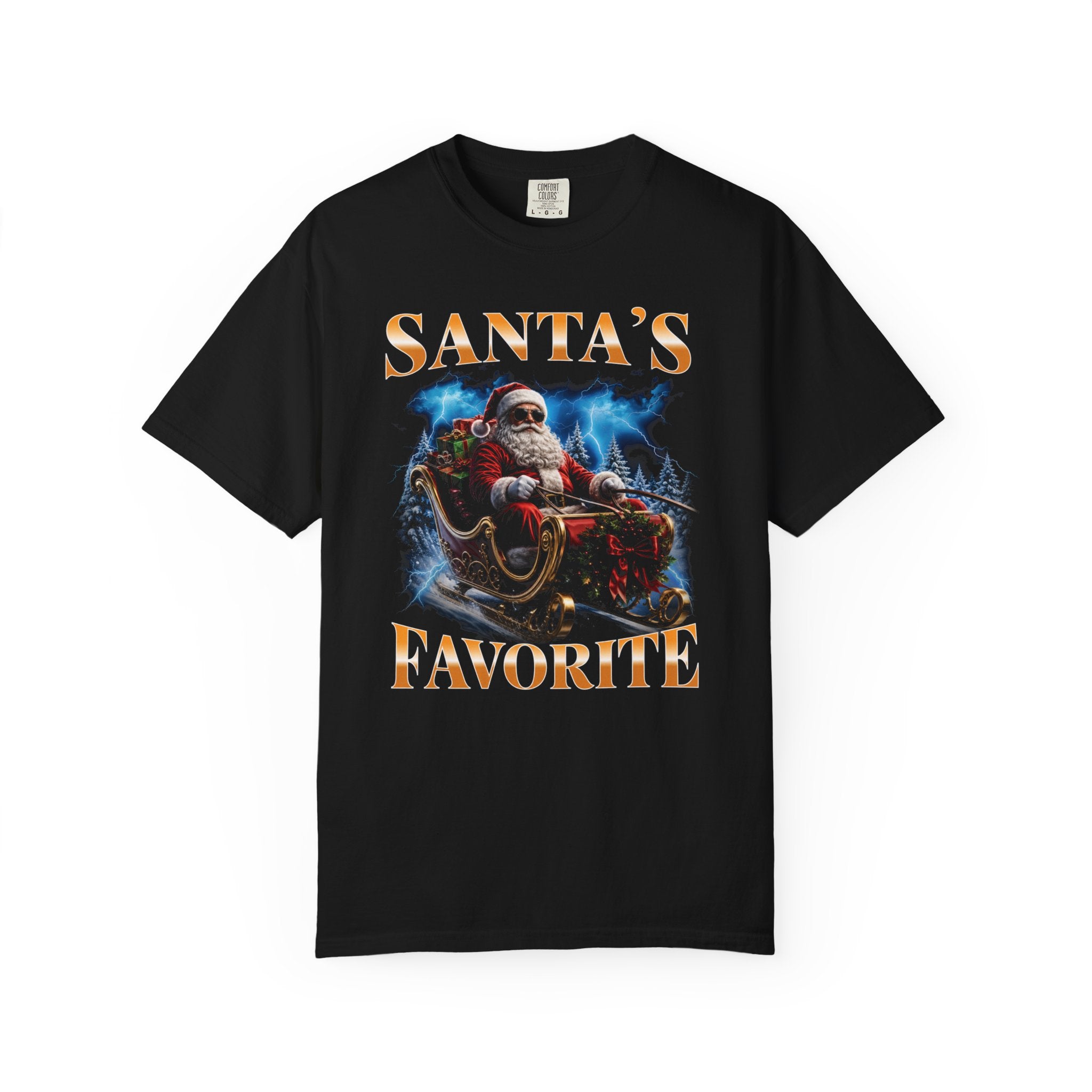 Santa Claus sleigh artwork T-shirt | Santa's Favorite, Christmas design
