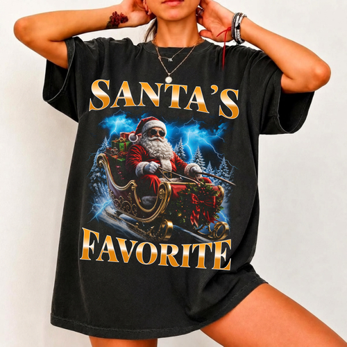Santa’s Favorite T-Shirt — Retro Santa Sleigh Christmas Holiday Tee
